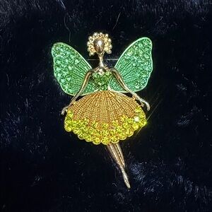 Vintage Style Ballerina Fairy Dancer Gold Tone Rhinestone Brooch Brooch